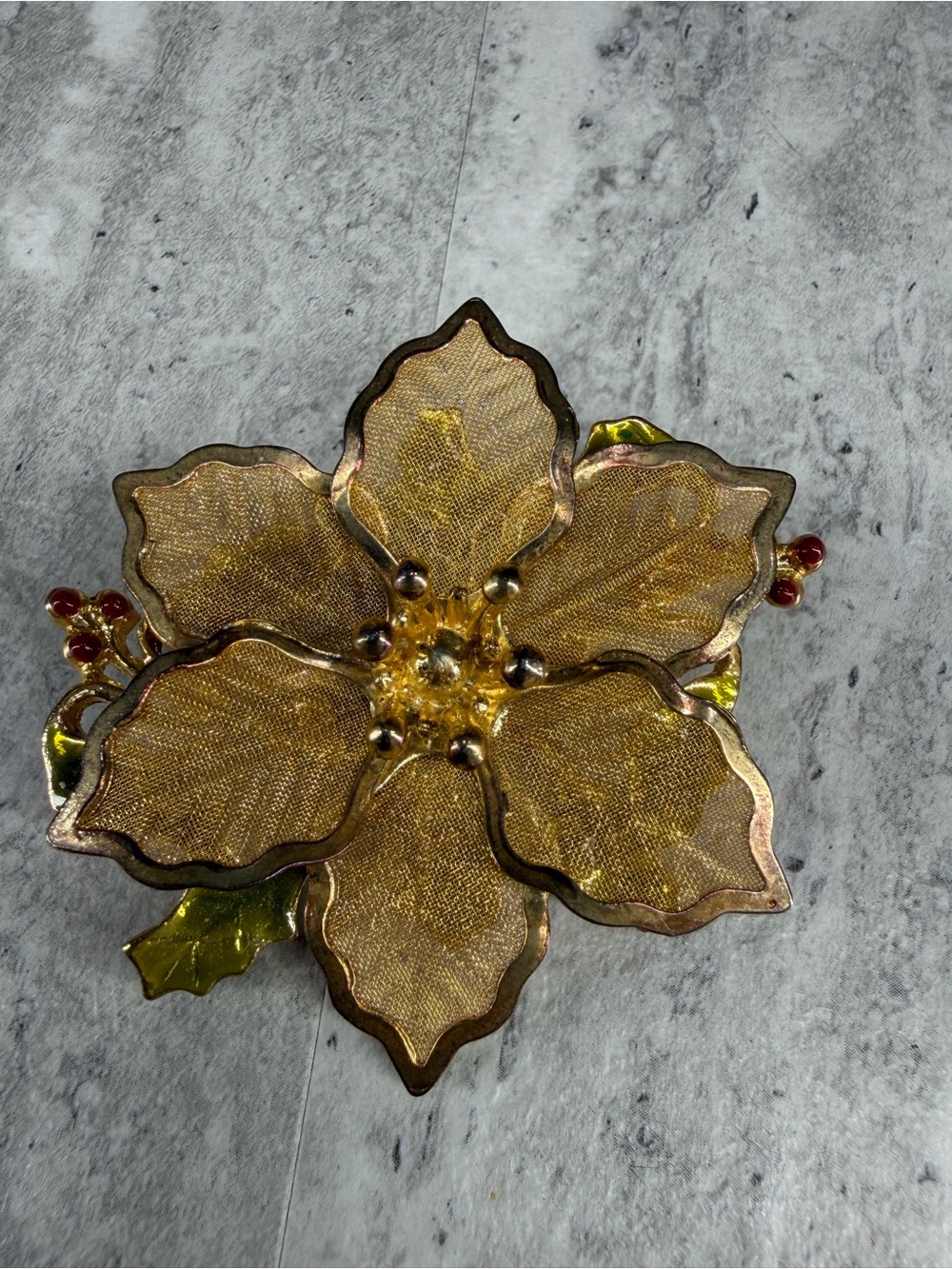 Kenneth Cole Vintage Signed Holiday Poinsettia Flower Christmas Festive Brooch